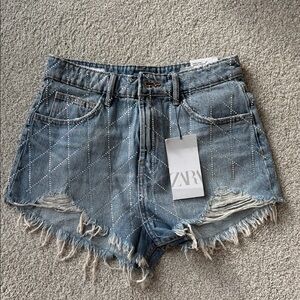 Zara Studded Blue Jean Shorts with rhinestones